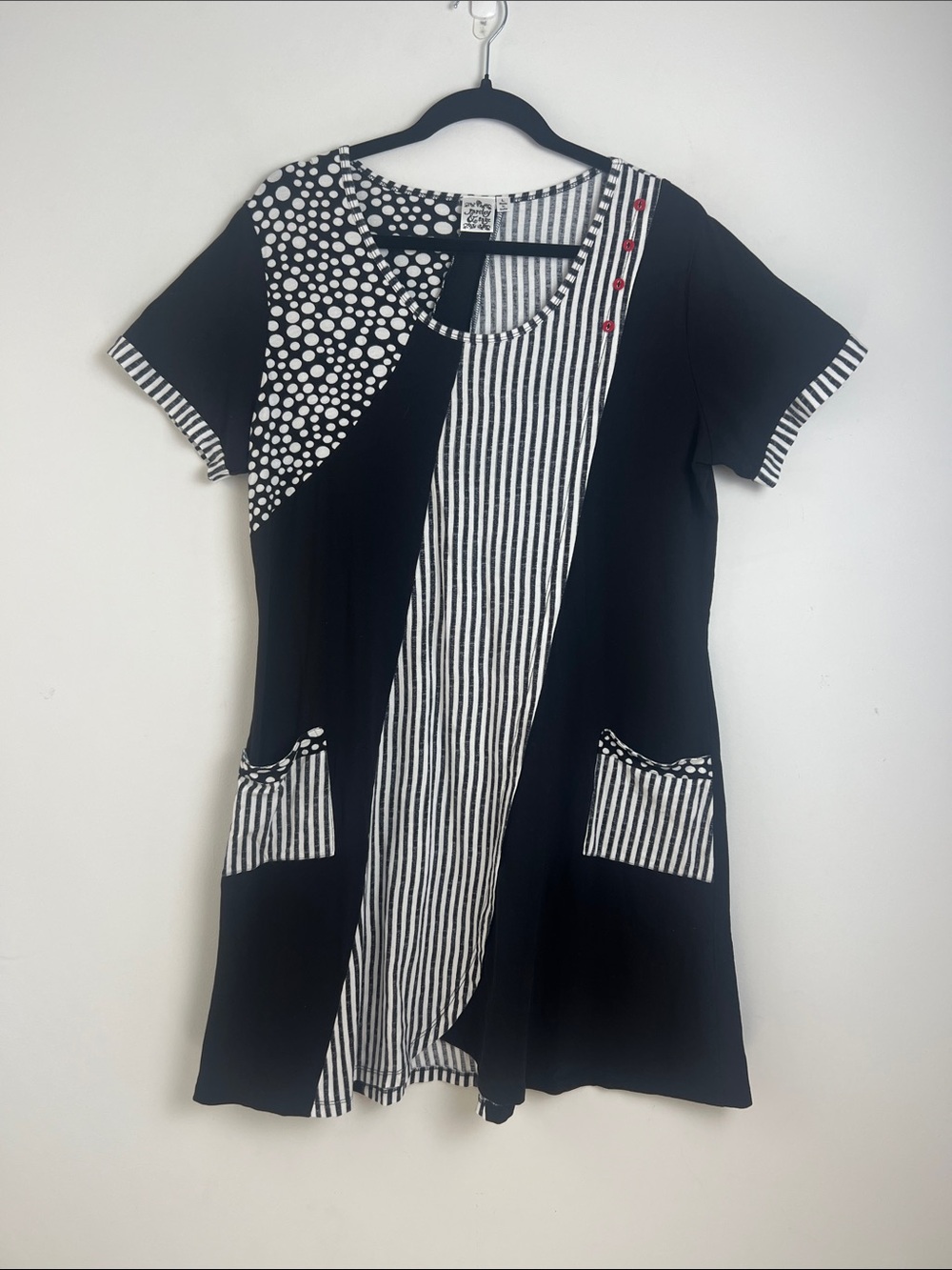 Parsley & Sage Large Black and White Boho Artsy Quirky Mixed Print Tunic Dress